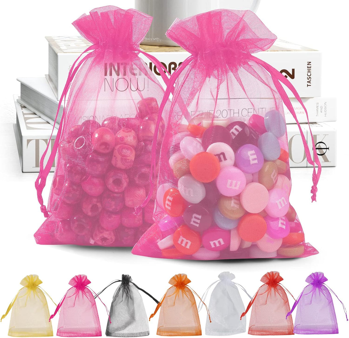 ANZNKU 50 Pack Organza Bags 4 x 6 inch Premium Sheer Drawstring Organza Bags for Candy Jewelry