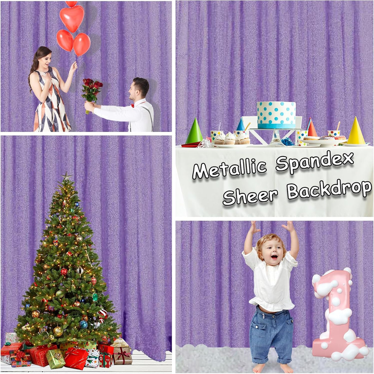 10x10FT Lavender Purple Metallic Sheer Spandex Backdrop, 1 Panel Glitter Photography Background