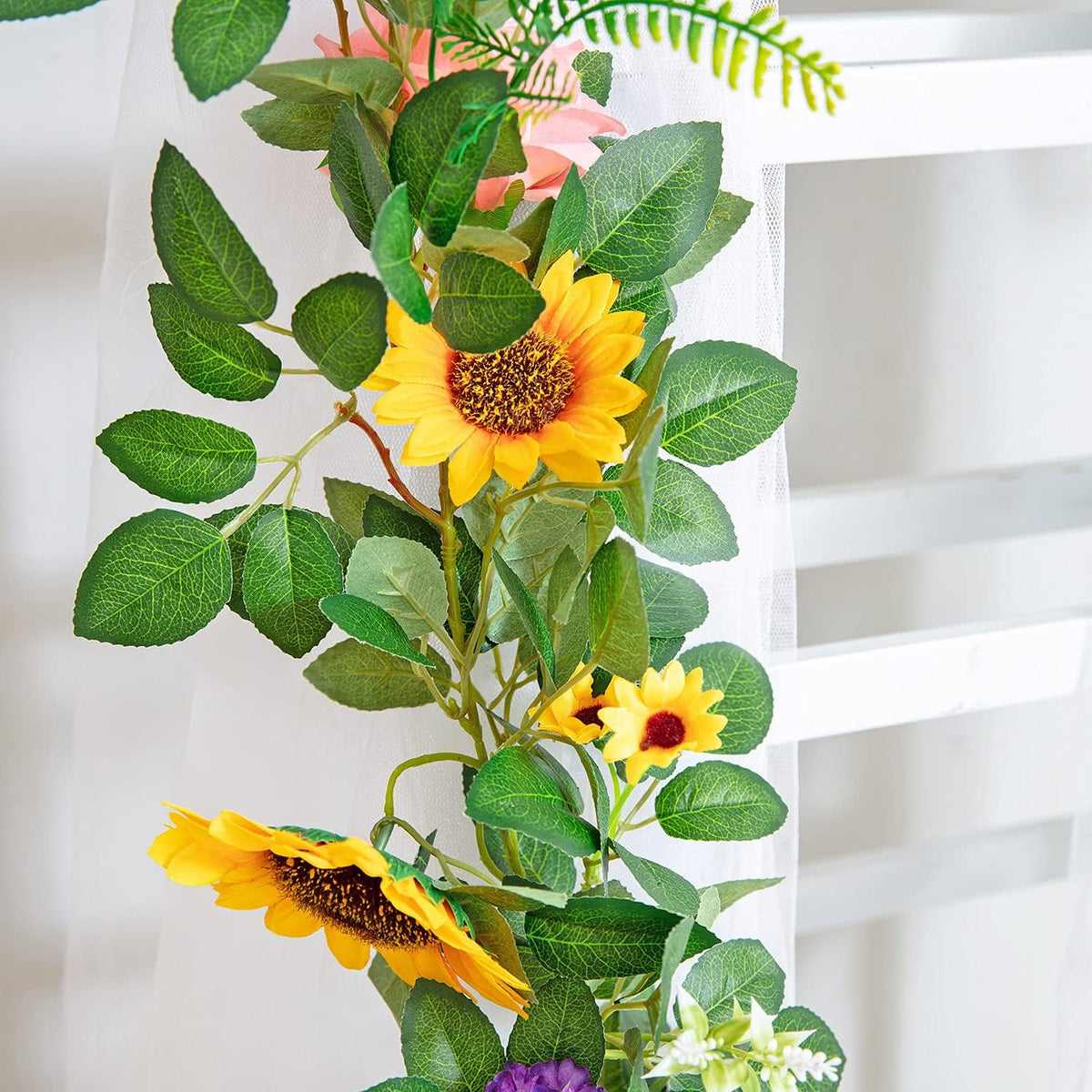 Naidiler Artificial Flower Garland, Sunflower & Rose Vines, Boho Wedding & Birthday Decor, 6ft