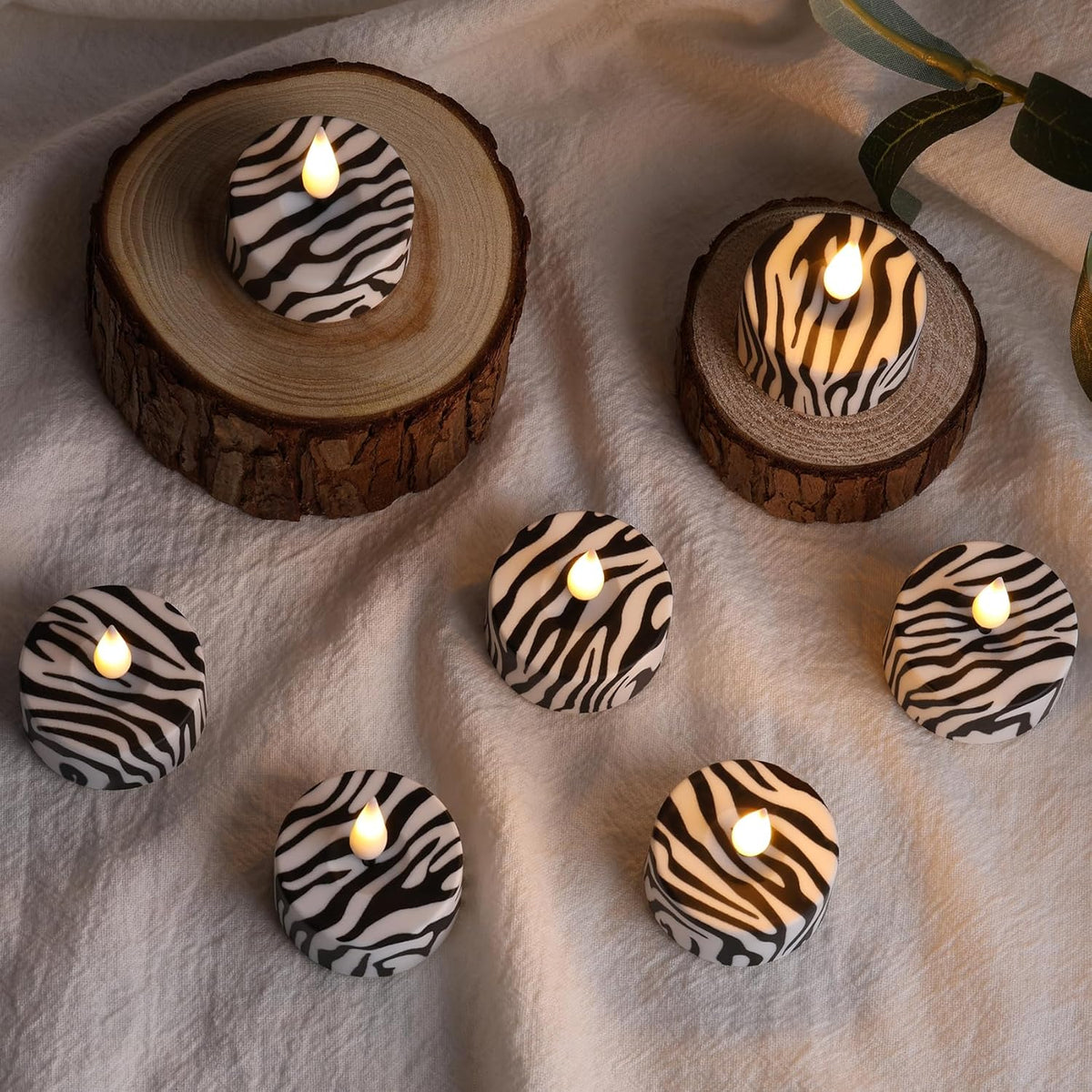 Eywamage Zebras Animal Pattern Flameless Tealights with Remote Batteries, Flickering LED Tea Votive