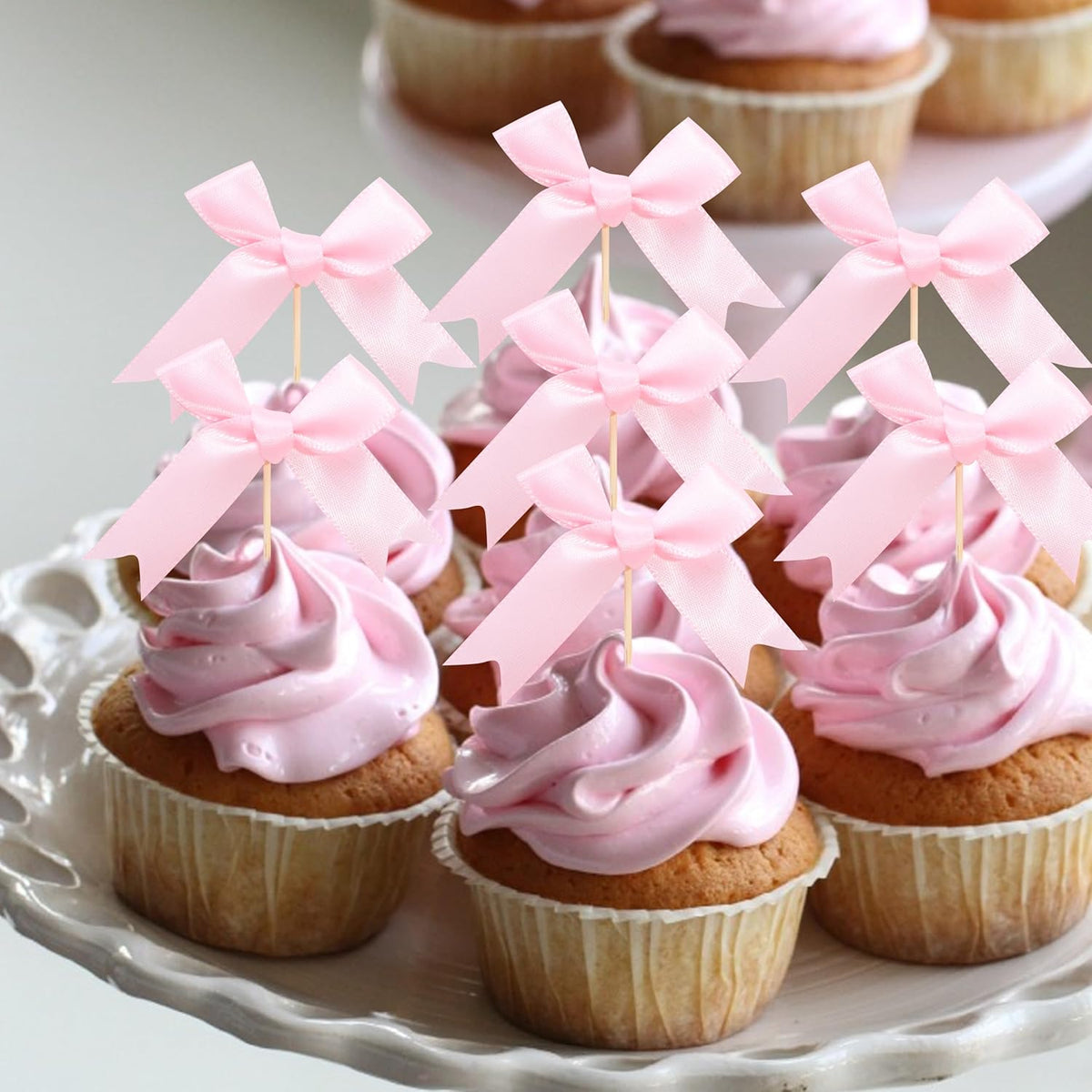 Coquette Pink Bow Cupcake Toppers - Bow Cake Toppers, Birthday Decorations, Bridal Shower &