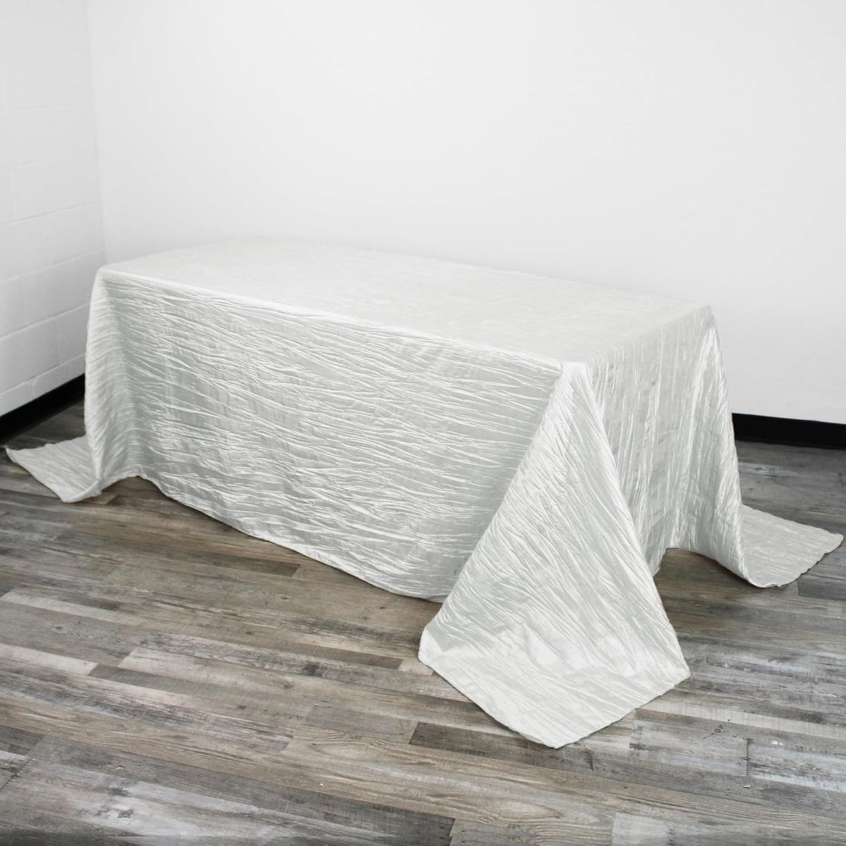 YOUR CHAIR COVERS - 90 x 132 Inch 6ft White Rectangular Crinkle Taffeta Tablecloth – Elegant Table