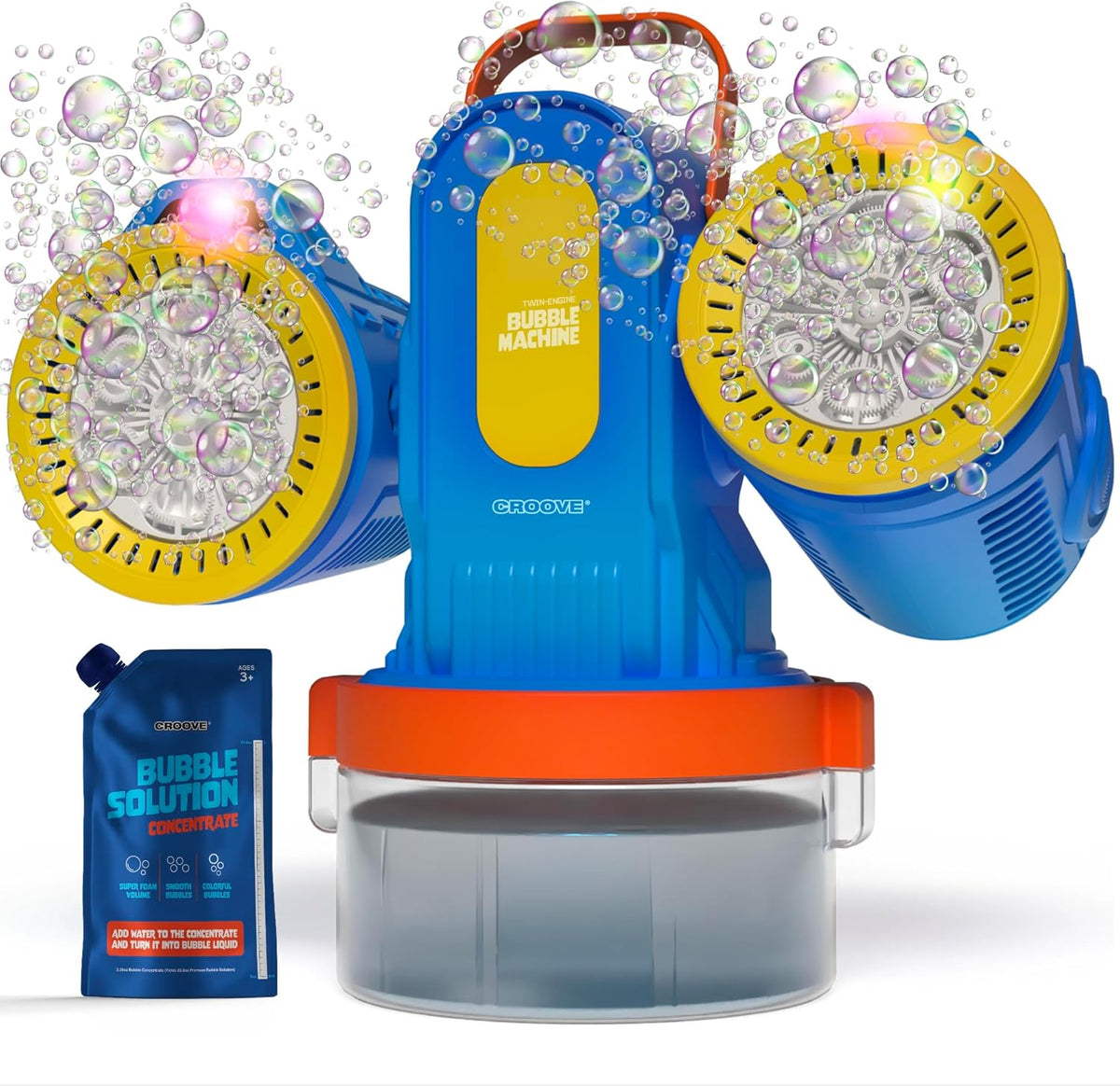 Croove Rechargeable Bubble Machine for Kids, 180° Rotation 10,000+ Big Bubbles Per Minute, Boy