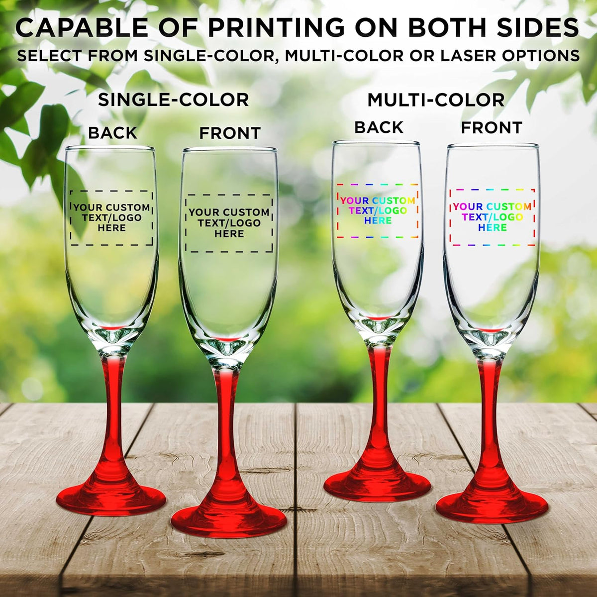 DISCOUNT PROMOS Custom Premiere Champagne Flutes 6.25 oz. Set of 100, Personalized Bulk Pack