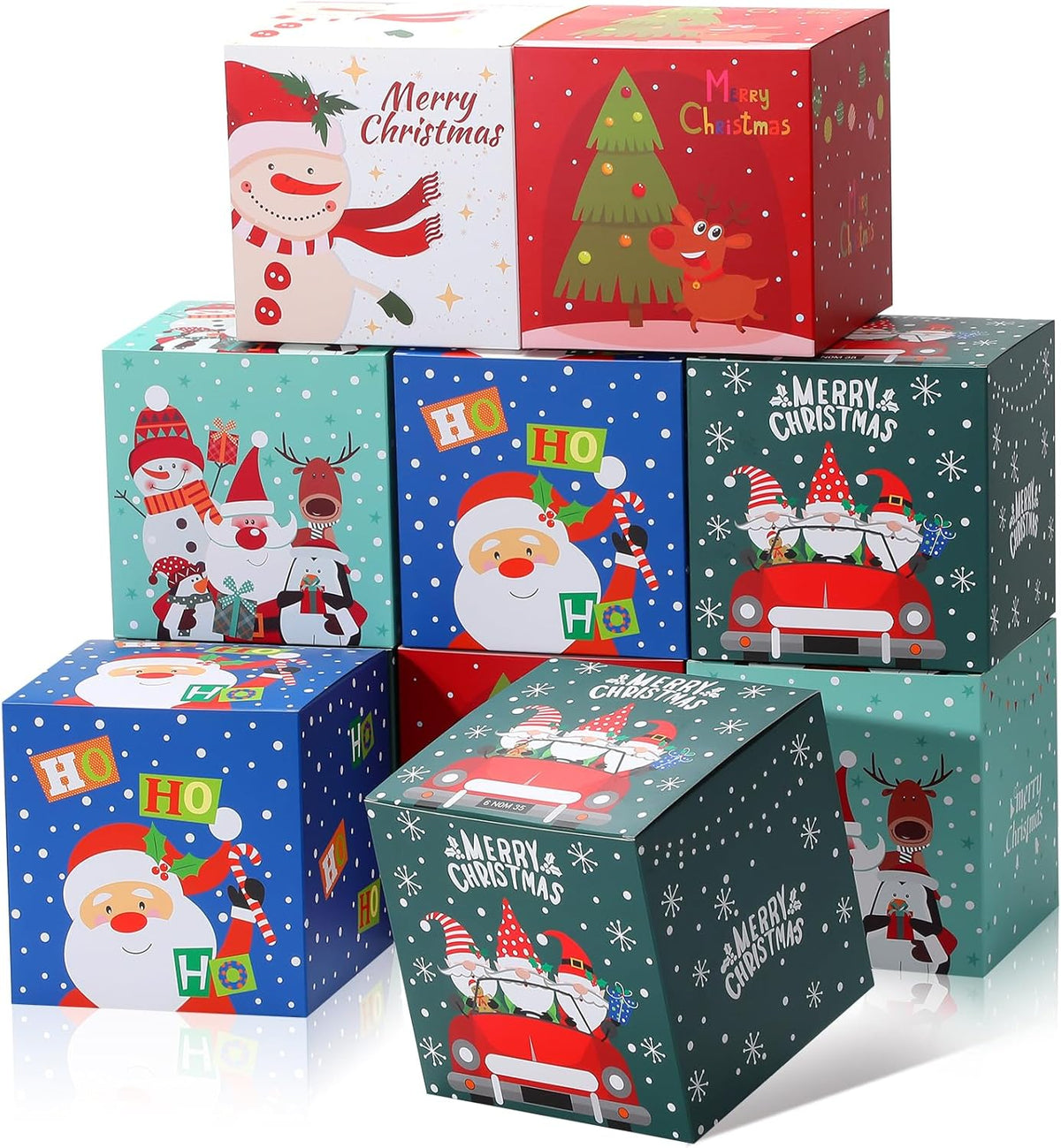 COTOPHER 20 Pcs Christmas Gift Boxes, 5" x 5" x 5" Xmas Candy Boxes for Gift Giving, Paper Treat