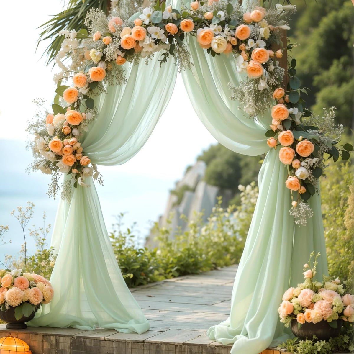 Wedding Arch Draping Fabric 2 Panels 19FT Sage Green Arch Drapes Sheer Backdrop Curtain for Wedding