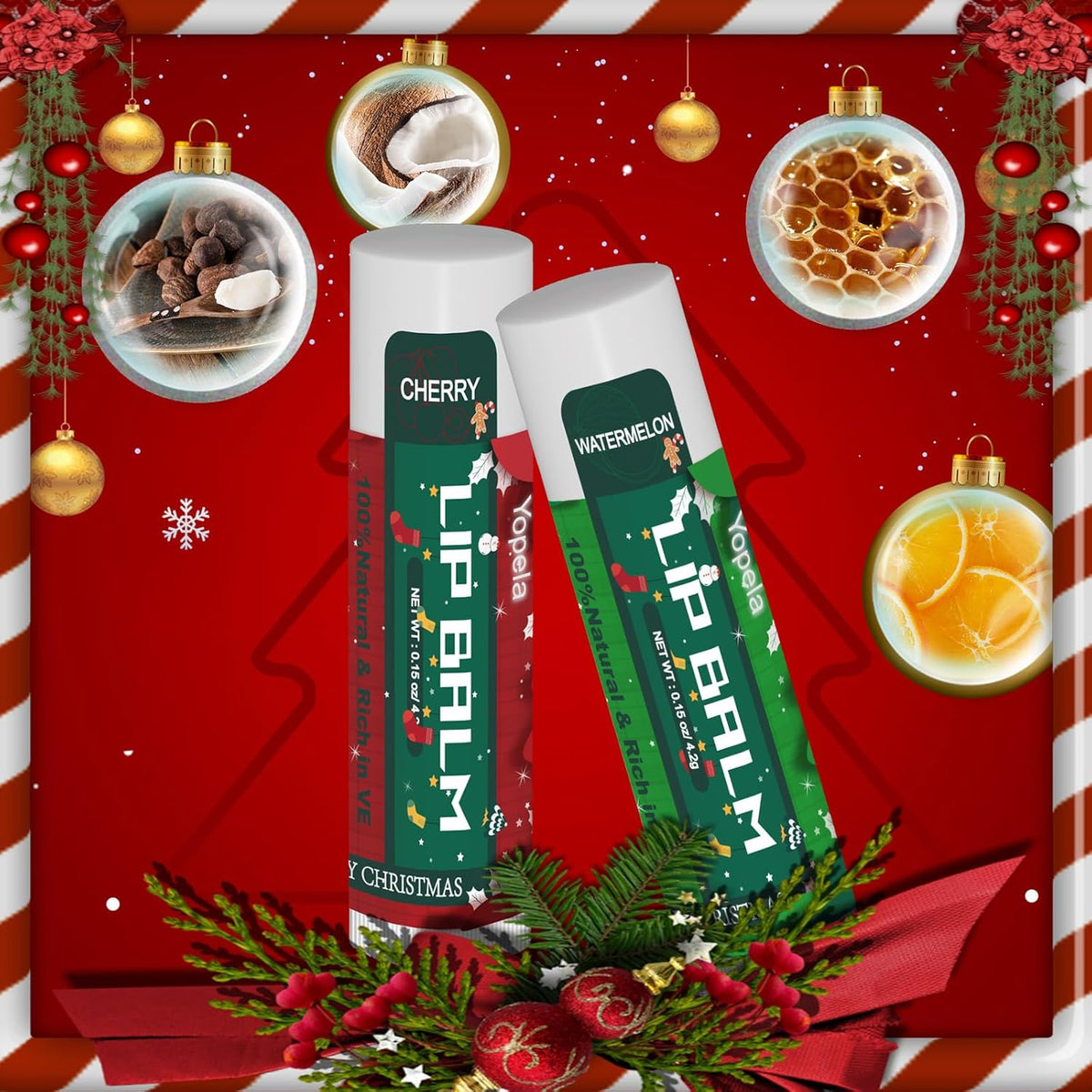 Yopela 76 Pack Christmas Natural Lip Balm Bulk with Vitamin E and Coconut Oil Lip Care Set