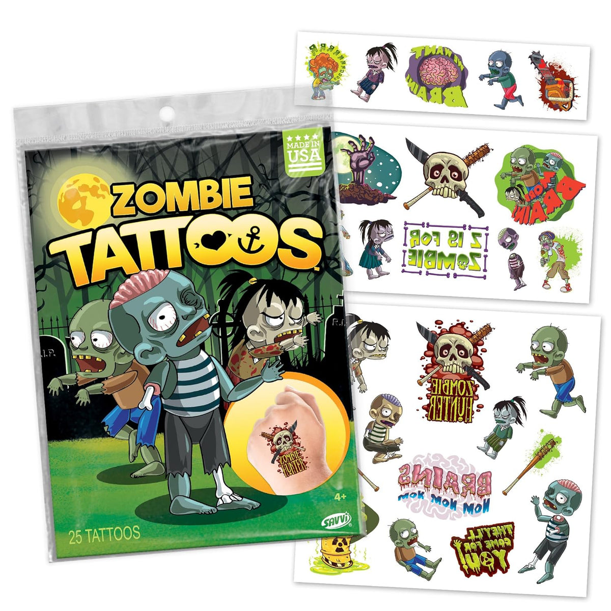 Zombie Halloween Tattoos Variety Pack – 25 Pack of Scary Temporary Tattoos for Kids & Adults, Fake