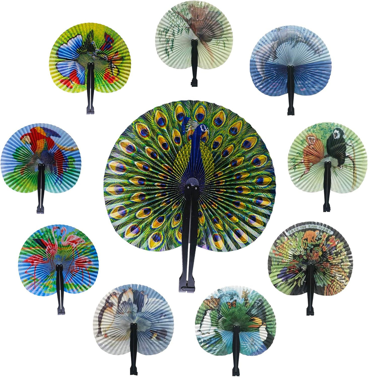 20 Pcs 10" Safari Print Animal Folding Paper Fan Bulk Assortment for