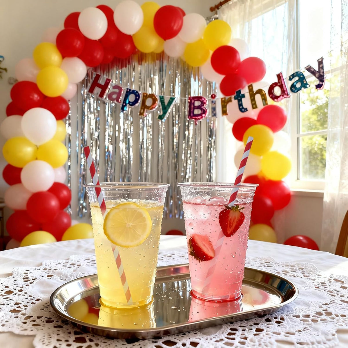 Disposable Red White Paper Straws - Striped Drinking Straws Bulk, for Party, Wedding, Cake Pops