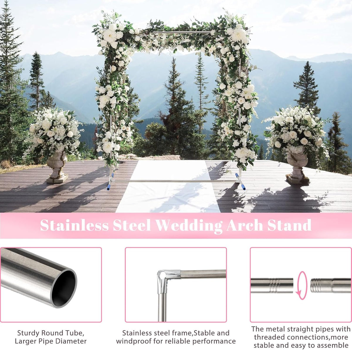 Arch Backdrop Stand,7x5 FT Metal Wedding Square Backdrop Stand for Ceremony Square Stainless Steel