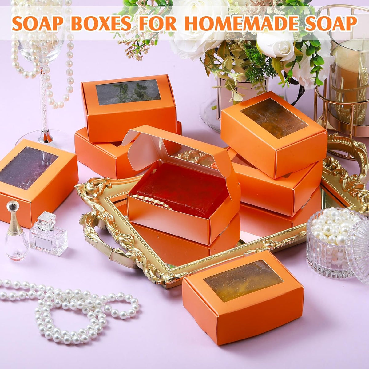 Zonon 30 Pcs Soap Boxes for Homemade Packaging, Mini Kraft Treat Boxes with Window for Bakery Candy