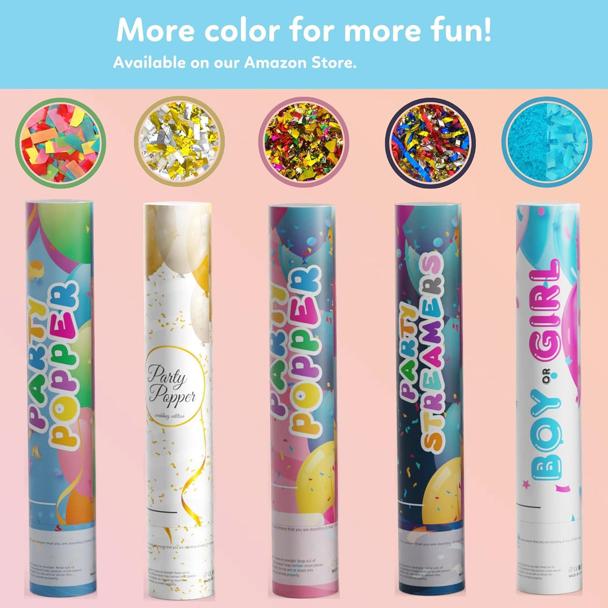 No Mess Streamer Confetti Cannon Party Poppers | 2 Pack | Multicolor Streamers | Glitter Bomb