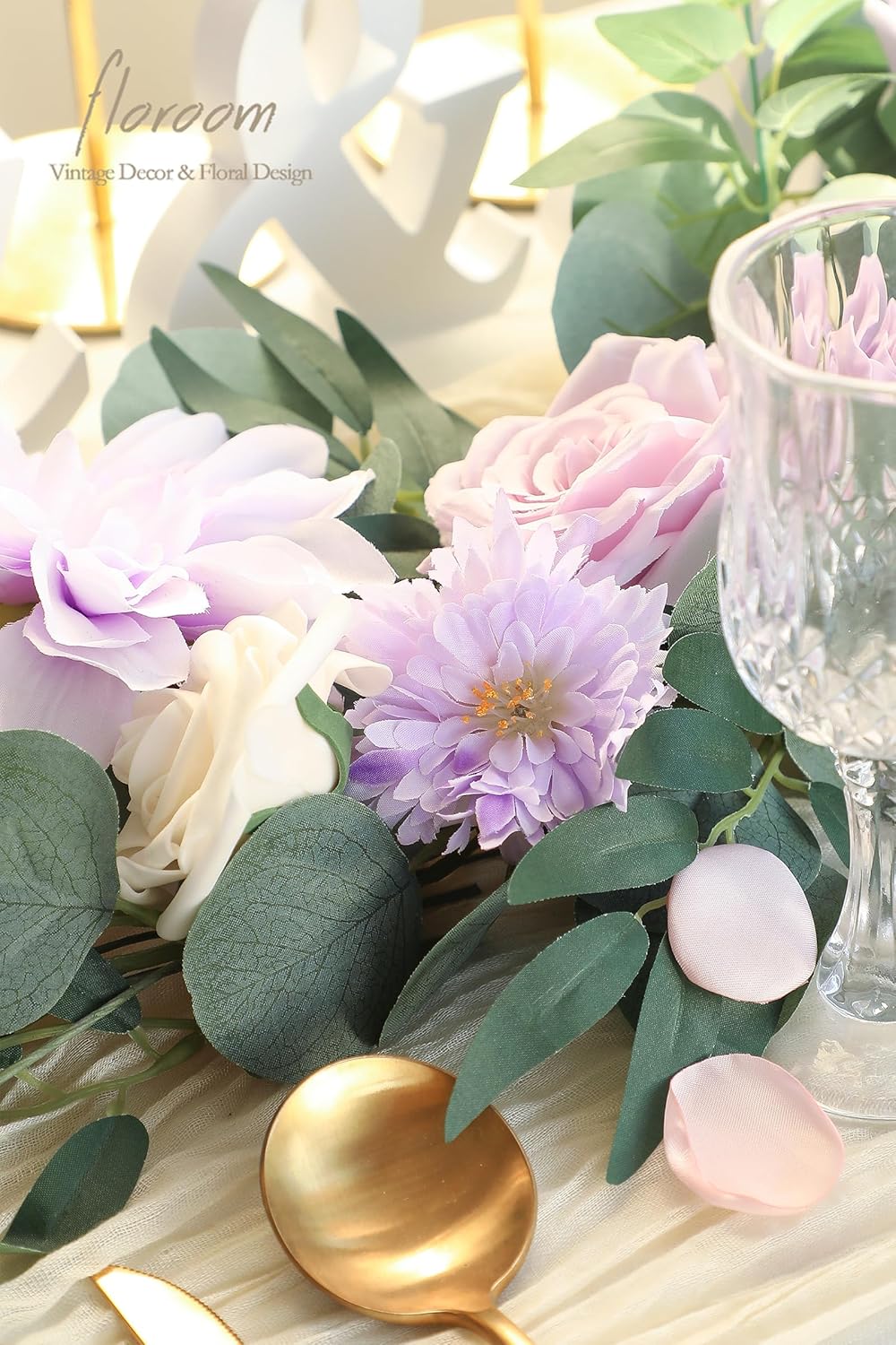 Floroom Lavender Violet Lilac Artificial Flowers Fake Roses Peonies Dahlias Greenery Combo Box Set