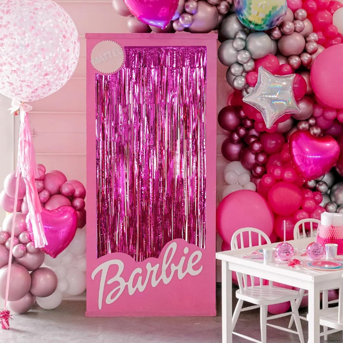 BEISHIDA 2 Pcs Hot Pink Backdrop Pink Door Streamers Tinsel Curtains Streamers Party Decoration