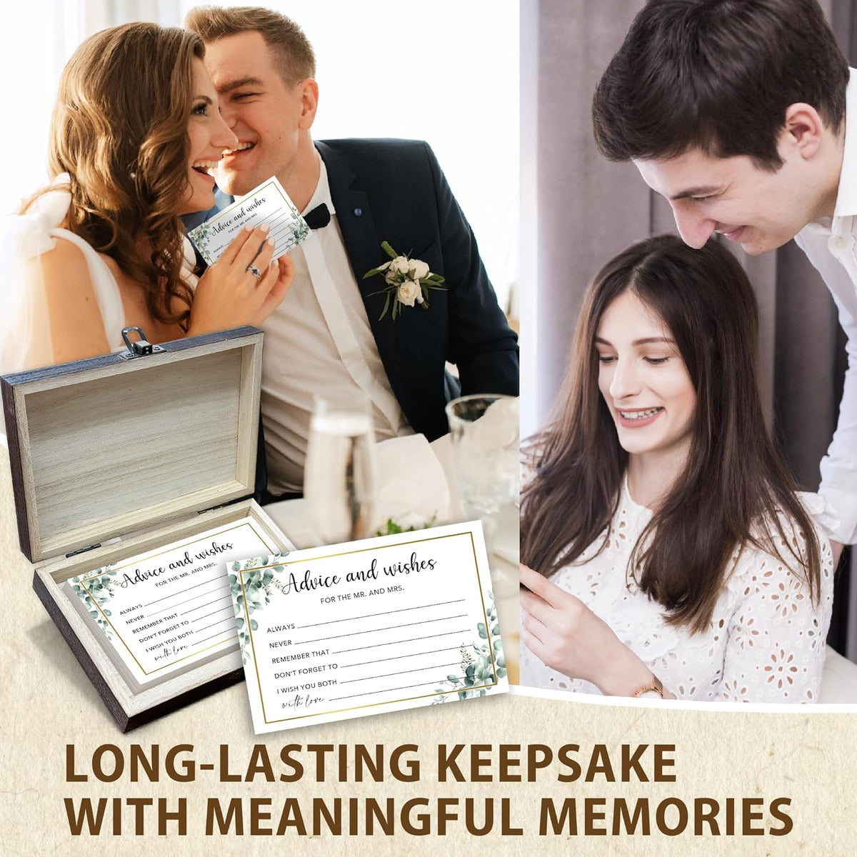 50 Pcs Advice and Wishes for the Mr and Mrs Cards in Box - Bridal Shower Guest Book - Perfect for