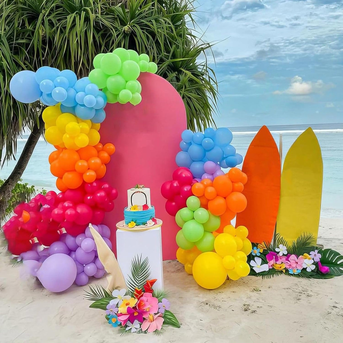 Rainbow Balloons, 50Pcs 12 Inches Yellow Orange Hot Pink Lime Green Neon Balloons Multicolor for