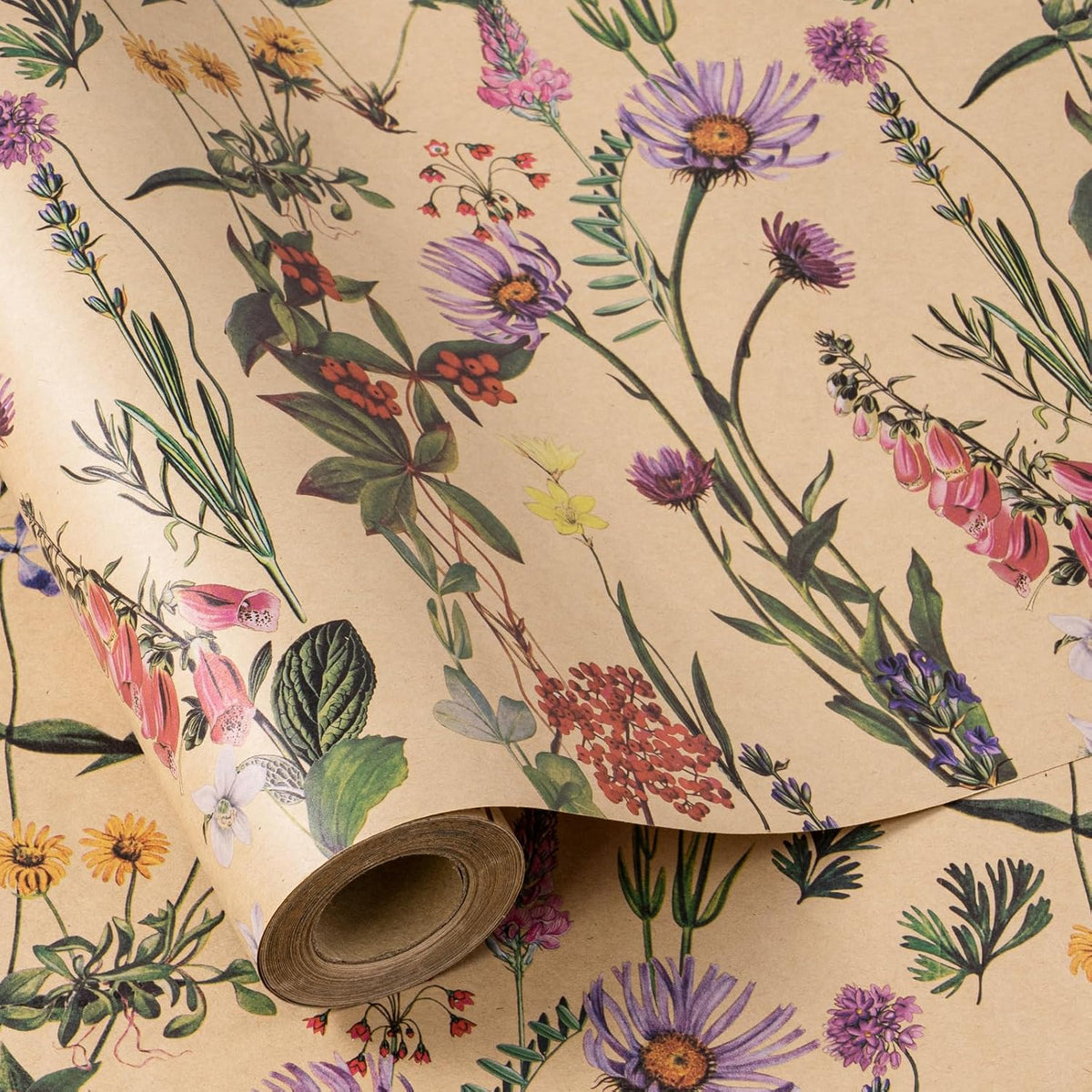 RUSPEPA Wild Flower Wrapping Paper Roll for Women, 17 Inches x 32.8 Feet, Mini Roll, Kraft Floral