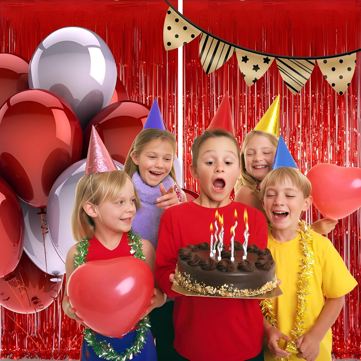 Keyali 2 Pack 3.3 * 8.3 ft Foil Curtain Metallic Tinsel Fringe Curtains Photo Booth Props Backdrop