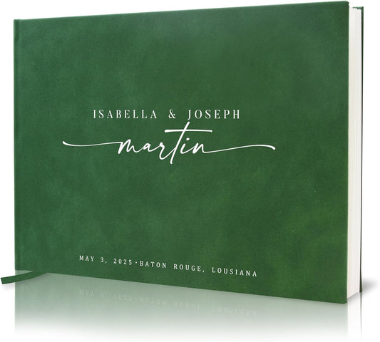 Personalized Guest Book - 11.5" x 8.5" Custom Bride & Groom Names with Bookmark and Hard Cover 140