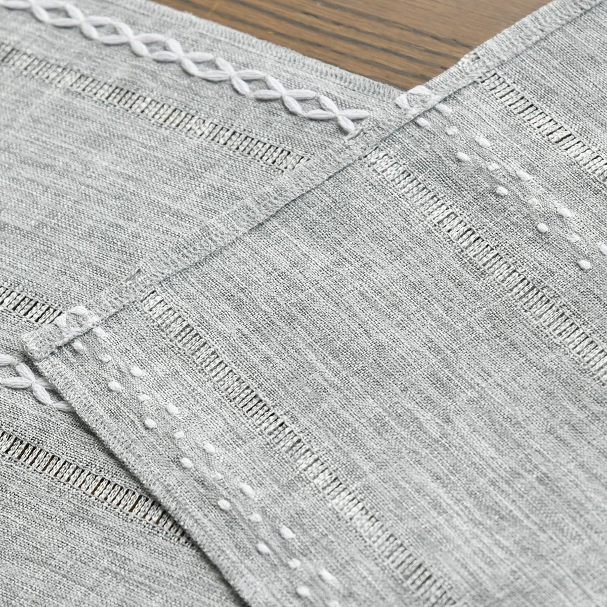 Artoid Mode Grey Rustic Cotton Linen Table Runner, Seasonal Embroidered Hollow Kitchen Dining Table
