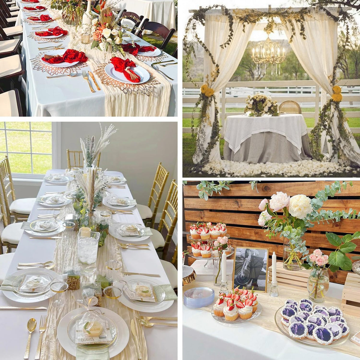 10ft Cream Beige Cheese Cloth Table Runner, 35x120 Inches Ivory Gauze Table Runner Rustic Cream