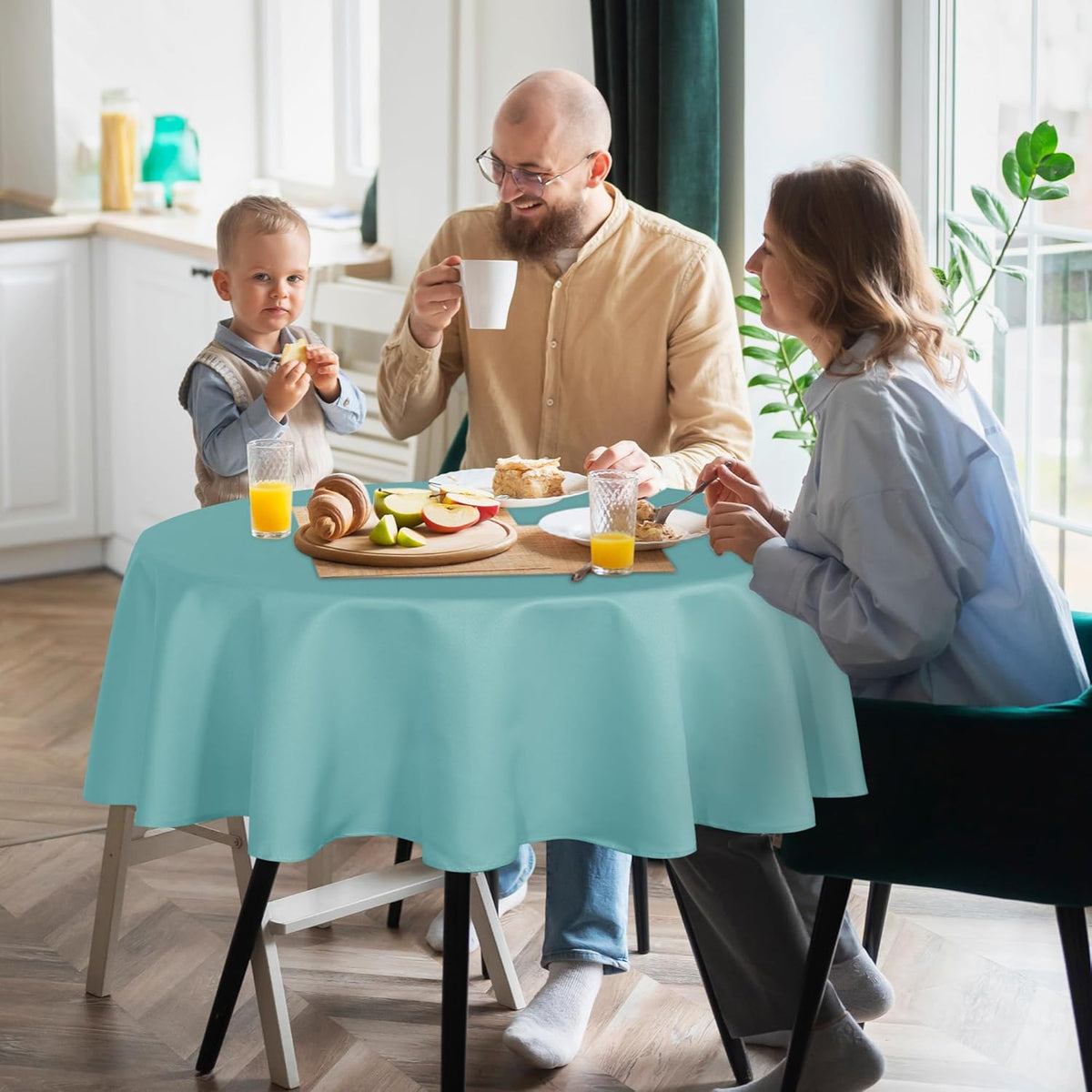 sancua Round Tablecloth - 60 Inch - Water Resistant Spill Proof Washable Polyester Table Cloth