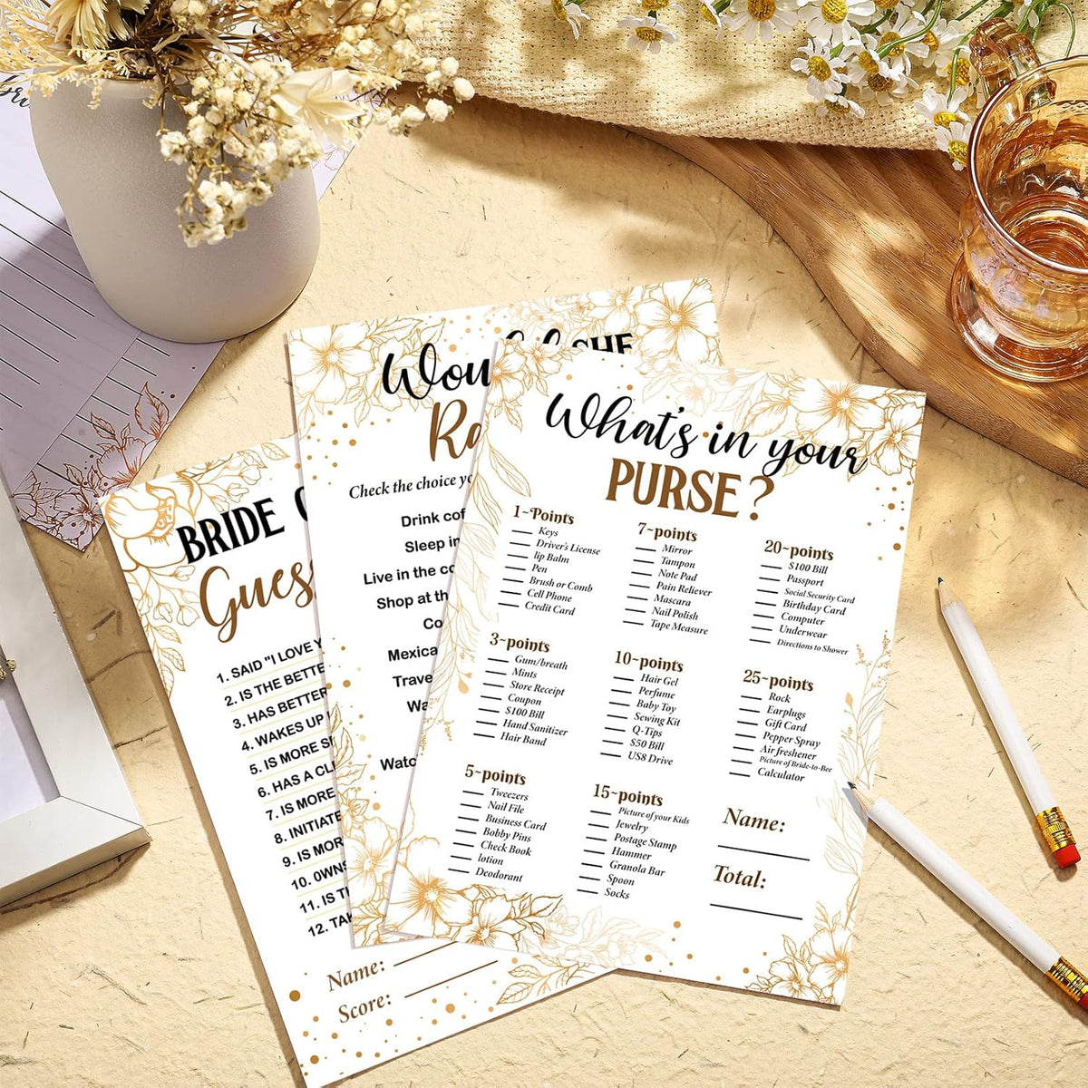 Teling 145 Pieces Bridal Shower Game Bridal Shower Favors Set Wedding Games Cards and Pencils for