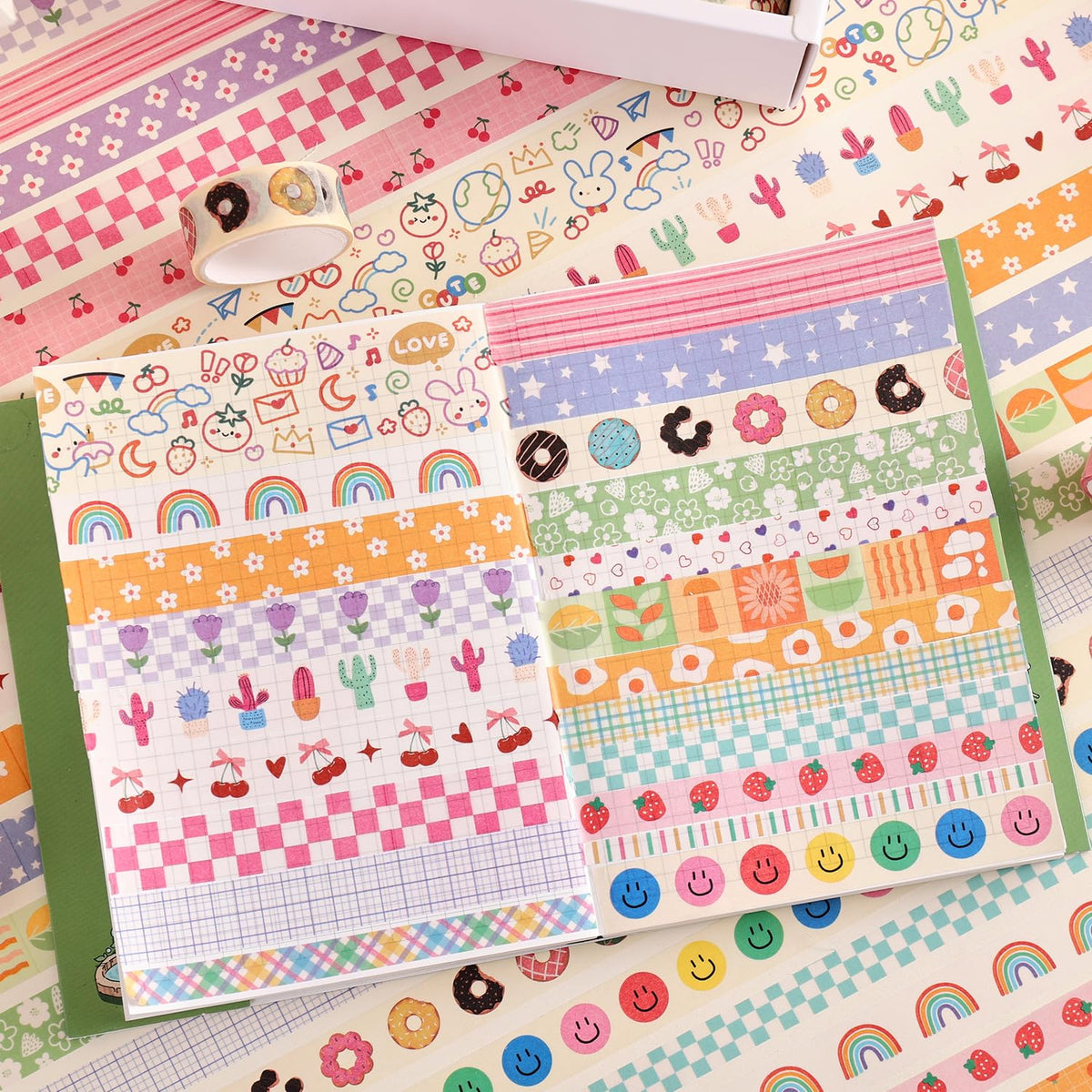 32 Rolls Colorful Cute Floral Writable Washi Tape Set, Decorative Tapes for Scrapbooking and