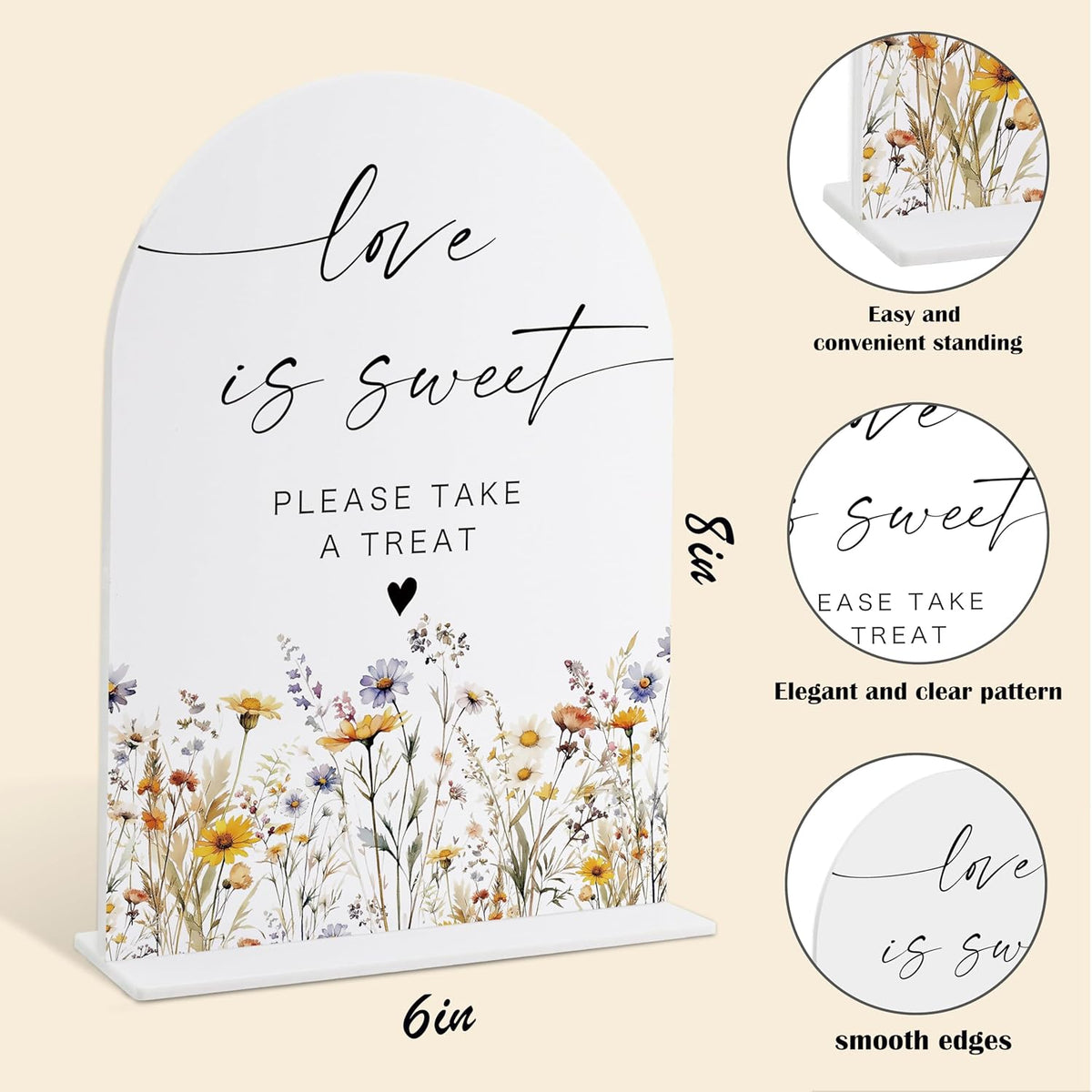 Wedding Signs for Ceremony and Reception, Boho Floral Love is Sweet Sign Please Take a Treat