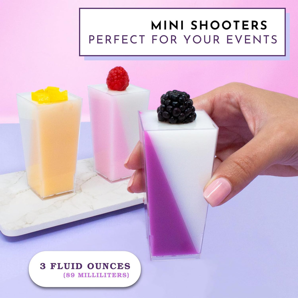 50 Pack Tiny 3oz Tall Pyramid Shooter | Disposable Mini Plastic Dessert Cups | Tiny Square Treat