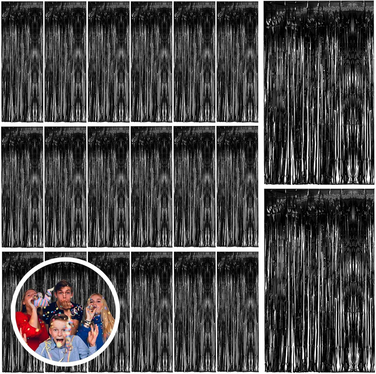 20 Pack Black Party Streamers Backdrop Tinsel Foil Fringe Curtains Halloween Party Decorations