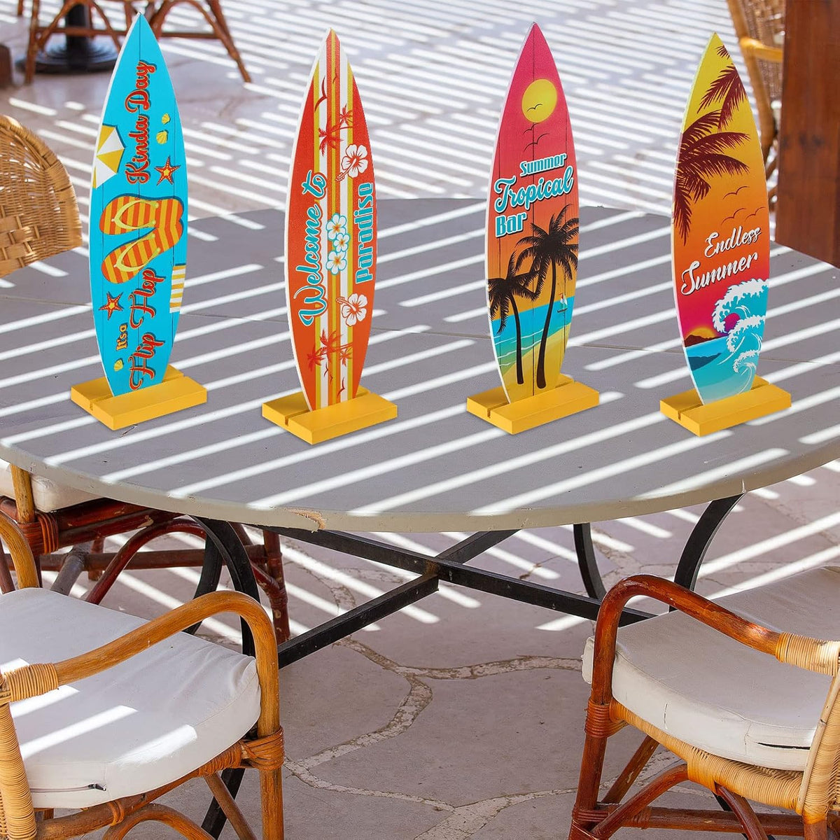 Blulu 4 Pcs Surfboard Table Decorations Surfboard Beach Signs Welcome to Paradise Sign Tropical Bar