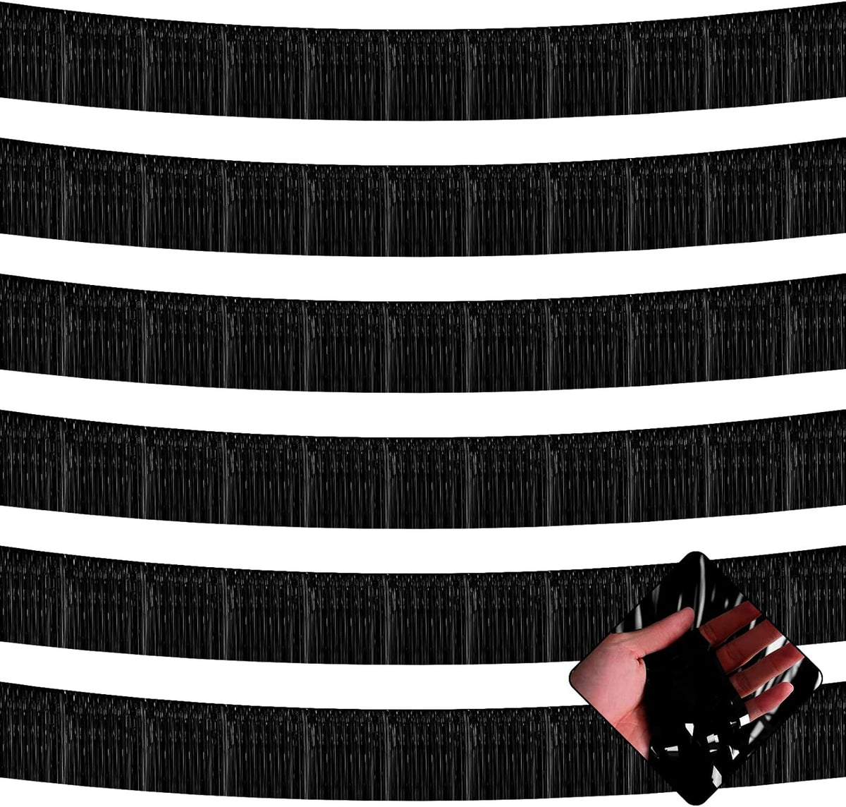 10 Pack 10 Feet Black Foil Fringe Garland Metallic Tinsel Streamers Banner Wall Hanging Curtain