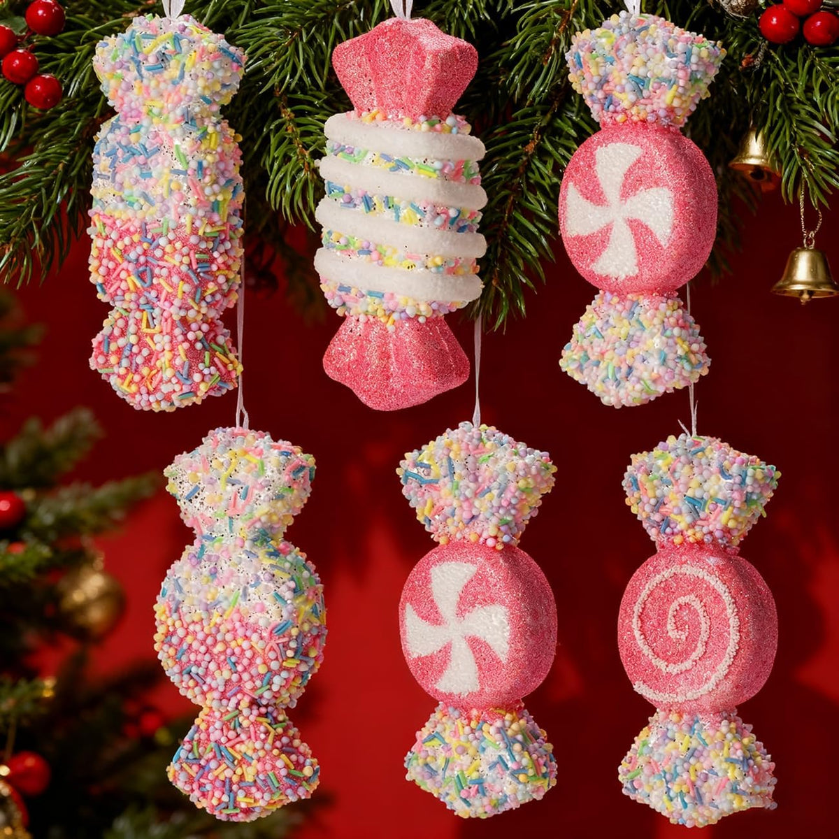LANGXUN 6pcs Candy Land 2025 Xmas Birthday Party Wedding Suppiles Decoration, Hanging Candy Cane