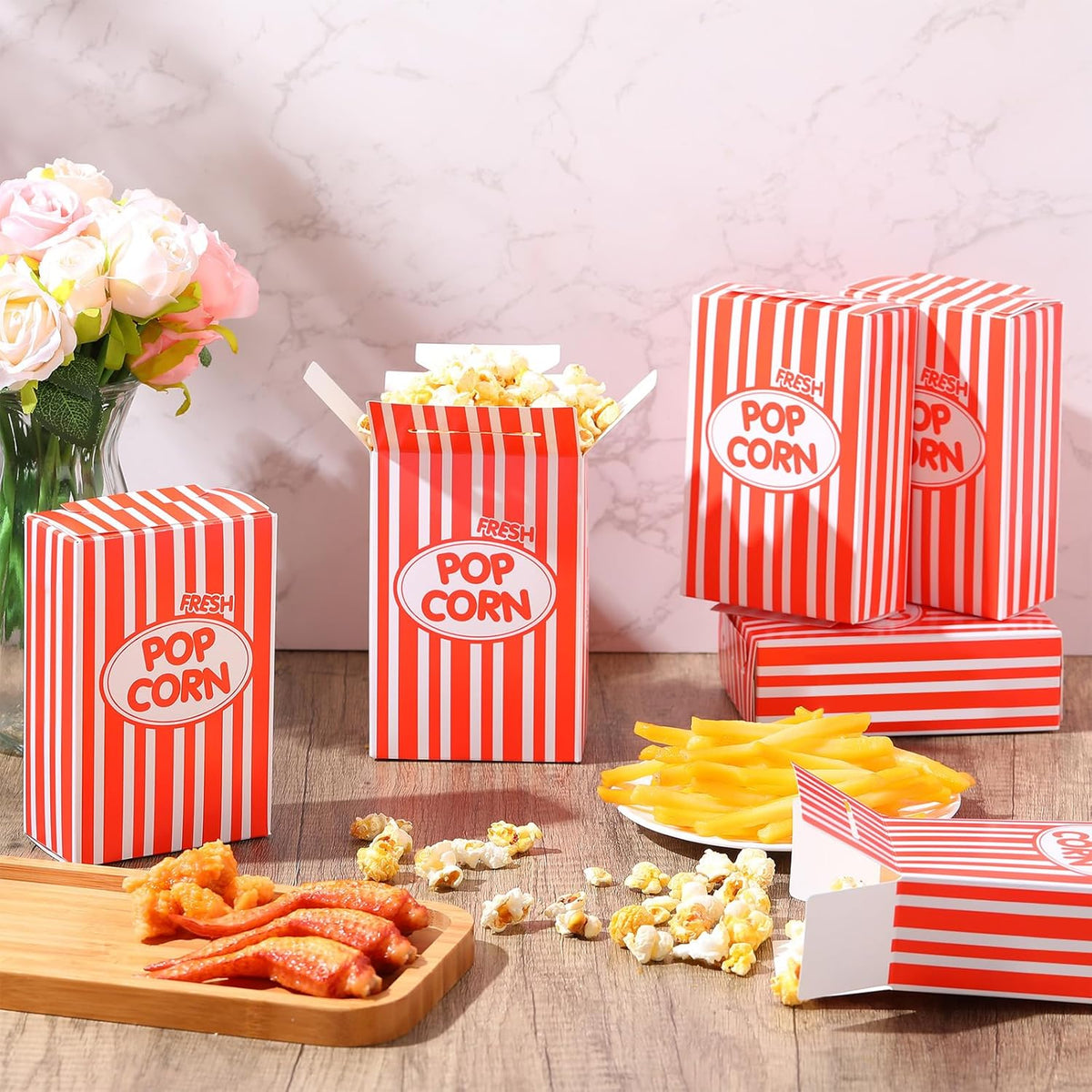 Xinnun 200 Pcs Paper Popcorn Boxes 1 oz Close Top Oil Proof Disposable Popcorn Container 6 x 4 x 2