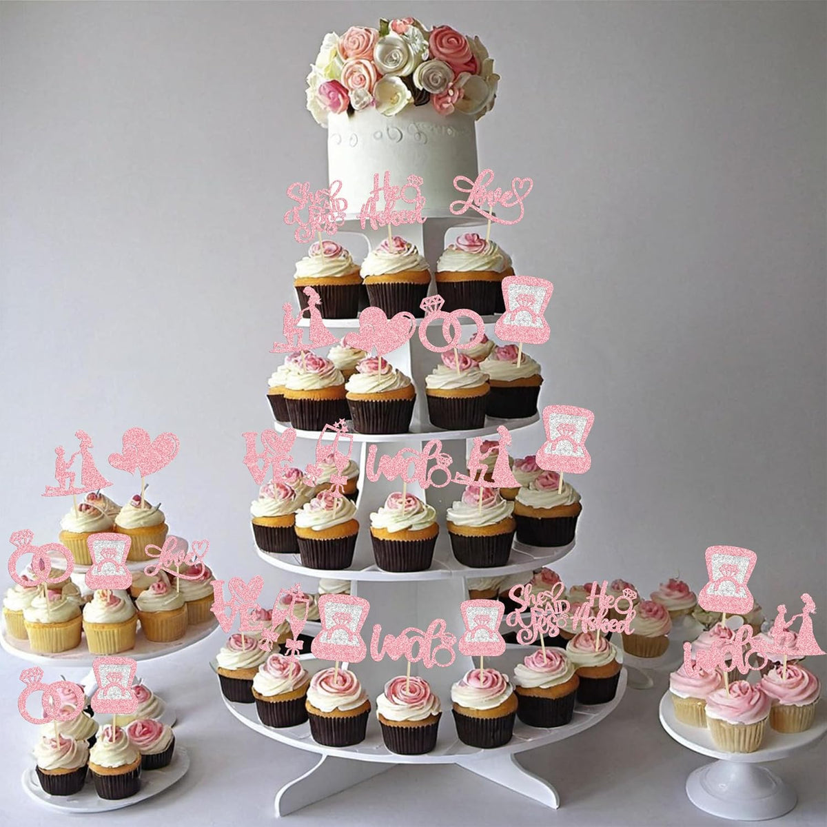 Ephlyn 30Pcs He Asked She Said Yes Cupcake Toppers Glitter Engagement Cupcake Toppers Diamond Ring