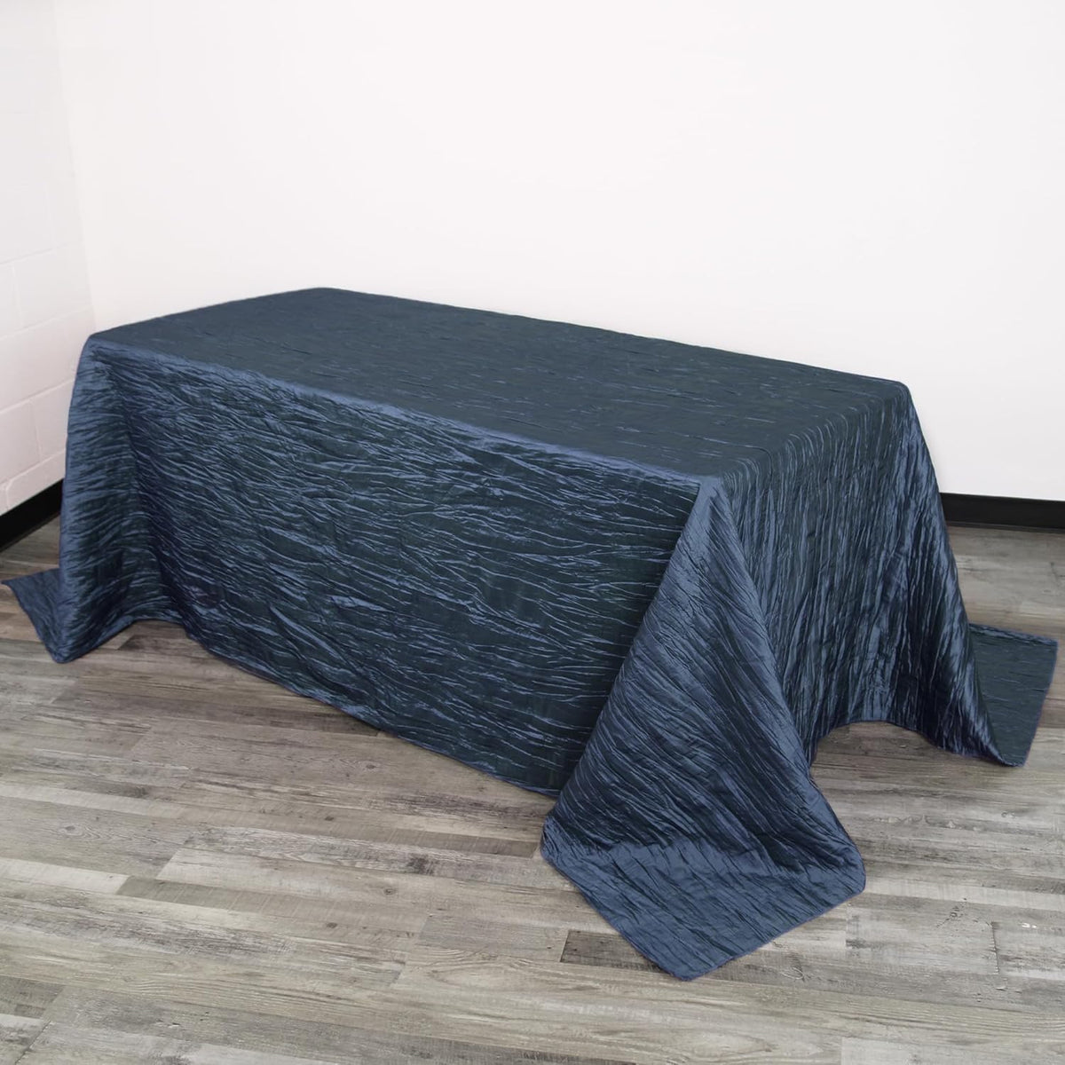 YOUR CHAIR COVERS - 6 ft - 90 x 132 Inch Navy Blue Rectangular Crinkle Taffeta Tablecloth – Elegant