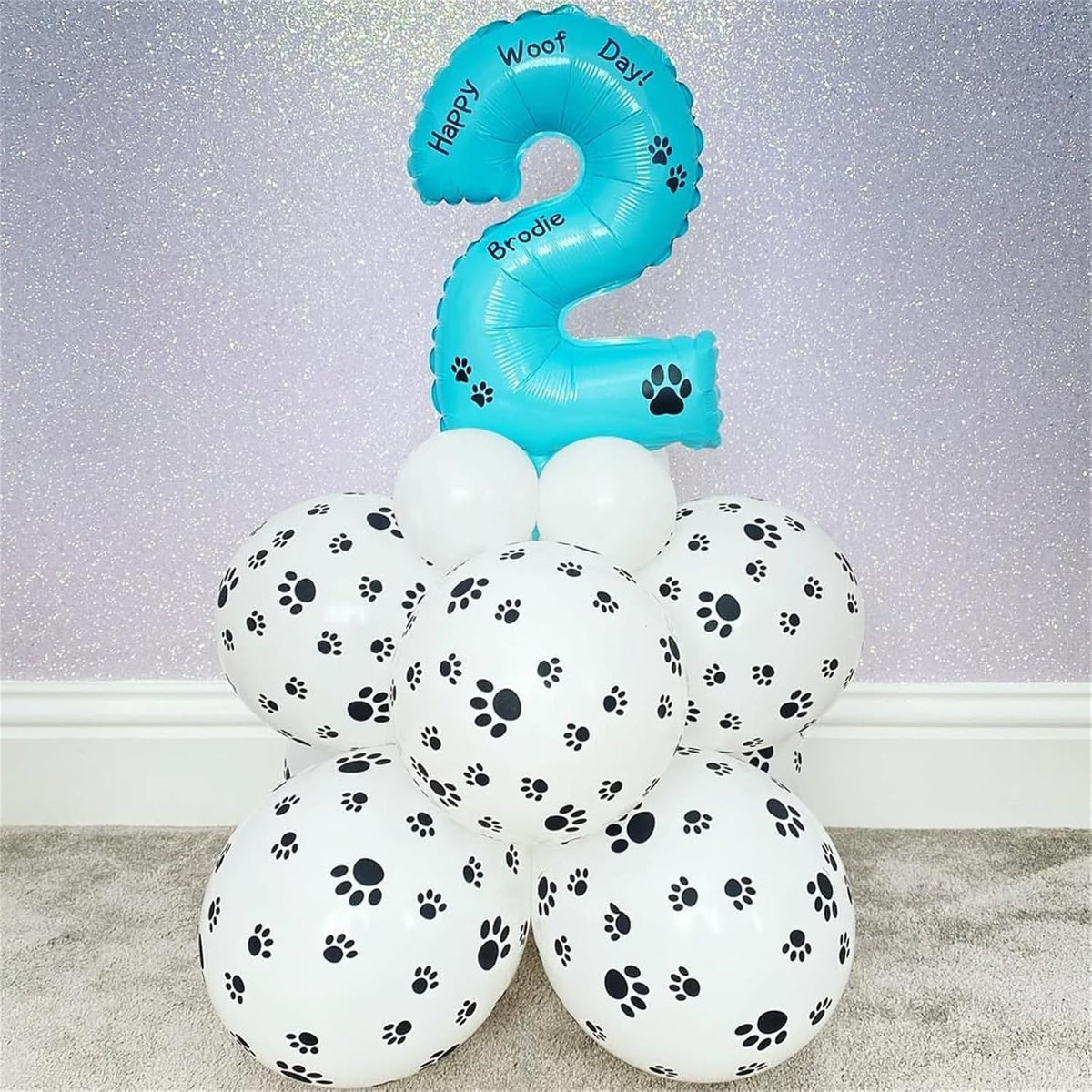 Dog Paw Print Balloons, Cute Puppy Pet Theme Birthday Latex Balloons for Boys Girls, Black White