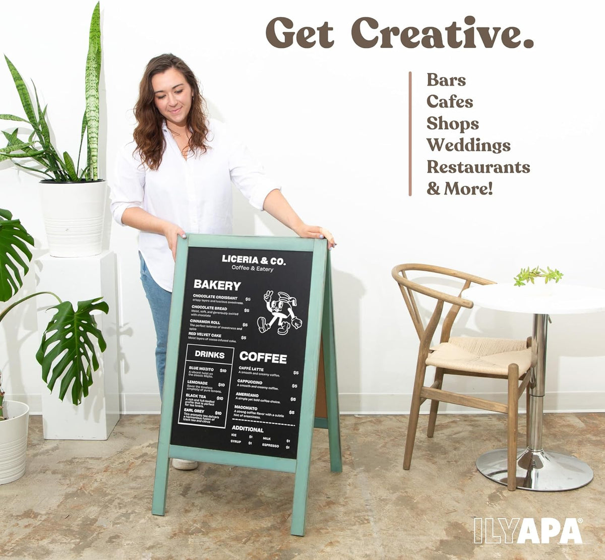 Ilyapa Wooden A-Frame Sign with Eraser & Chalk - 40 x 20 in Magnetic Sidewalk Chalkboard
