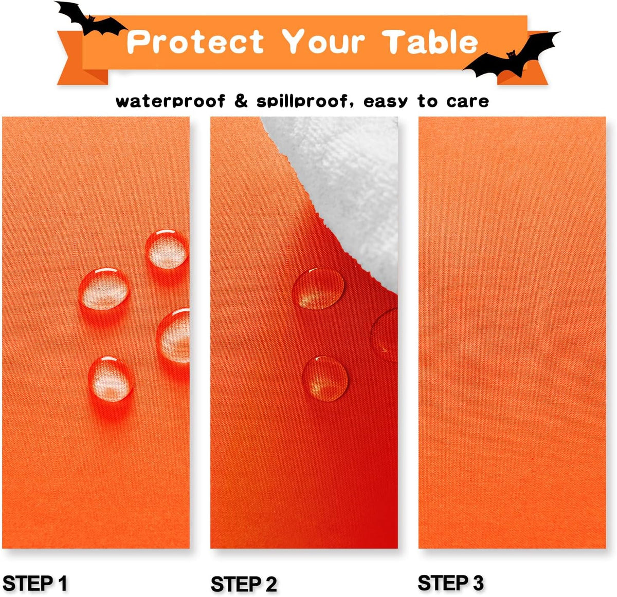 Hiasan Pumpkin Orange Tablecloth for Rectangle Tables - Waterproof and Spillproof Washable Fabric