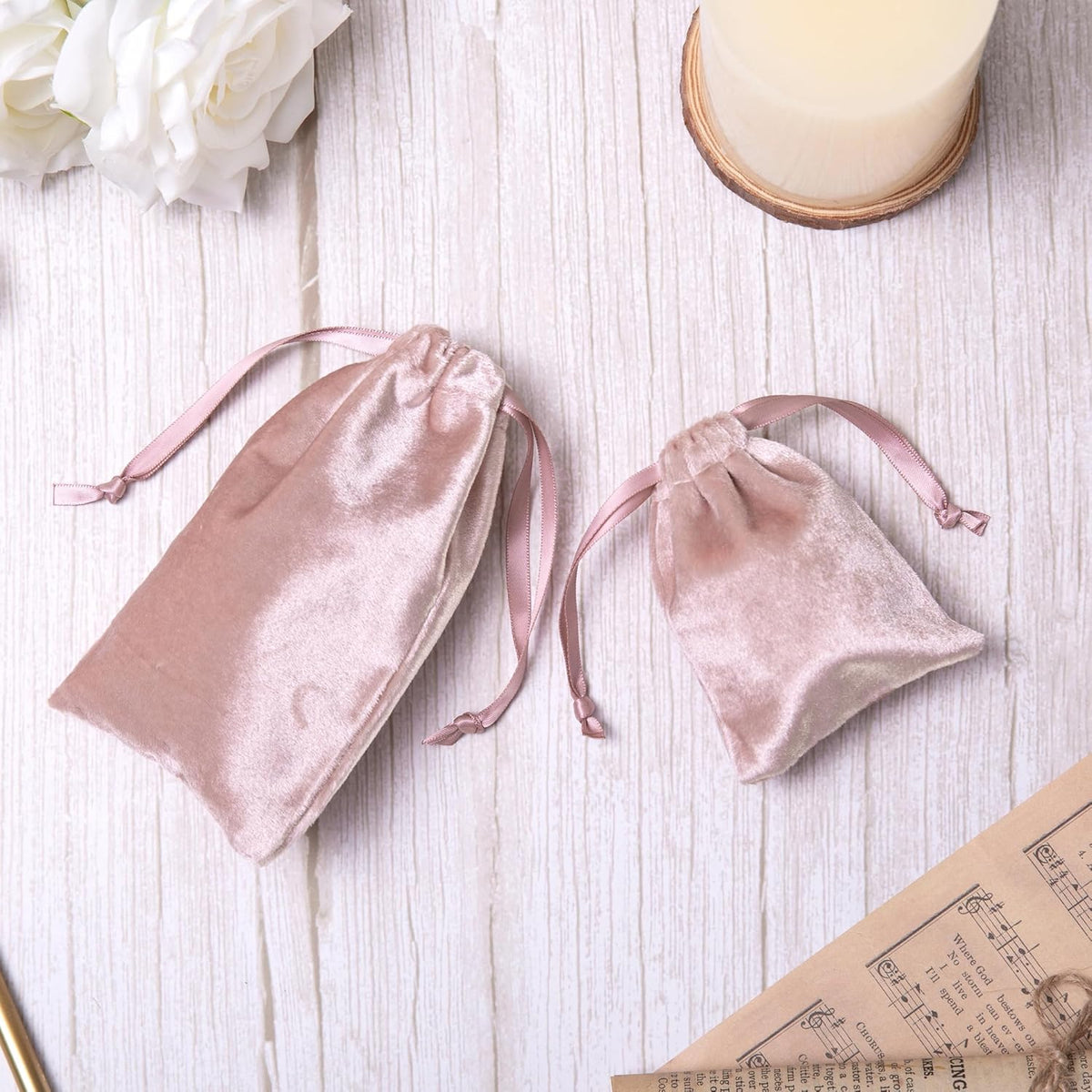 12pcs Rose Pink Velvet Drawstring Bags 3x4 inches Small Velvet Cloth Gift Bags Jewelry Pouches for