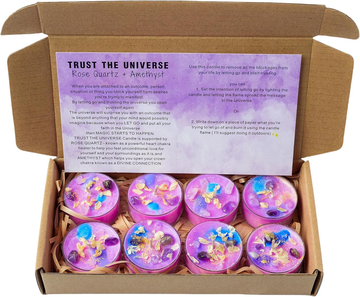 Tealight Soy Candles with Crystals And Herbs, Handmade Energy Candles, Healing Crystal Soy Candles