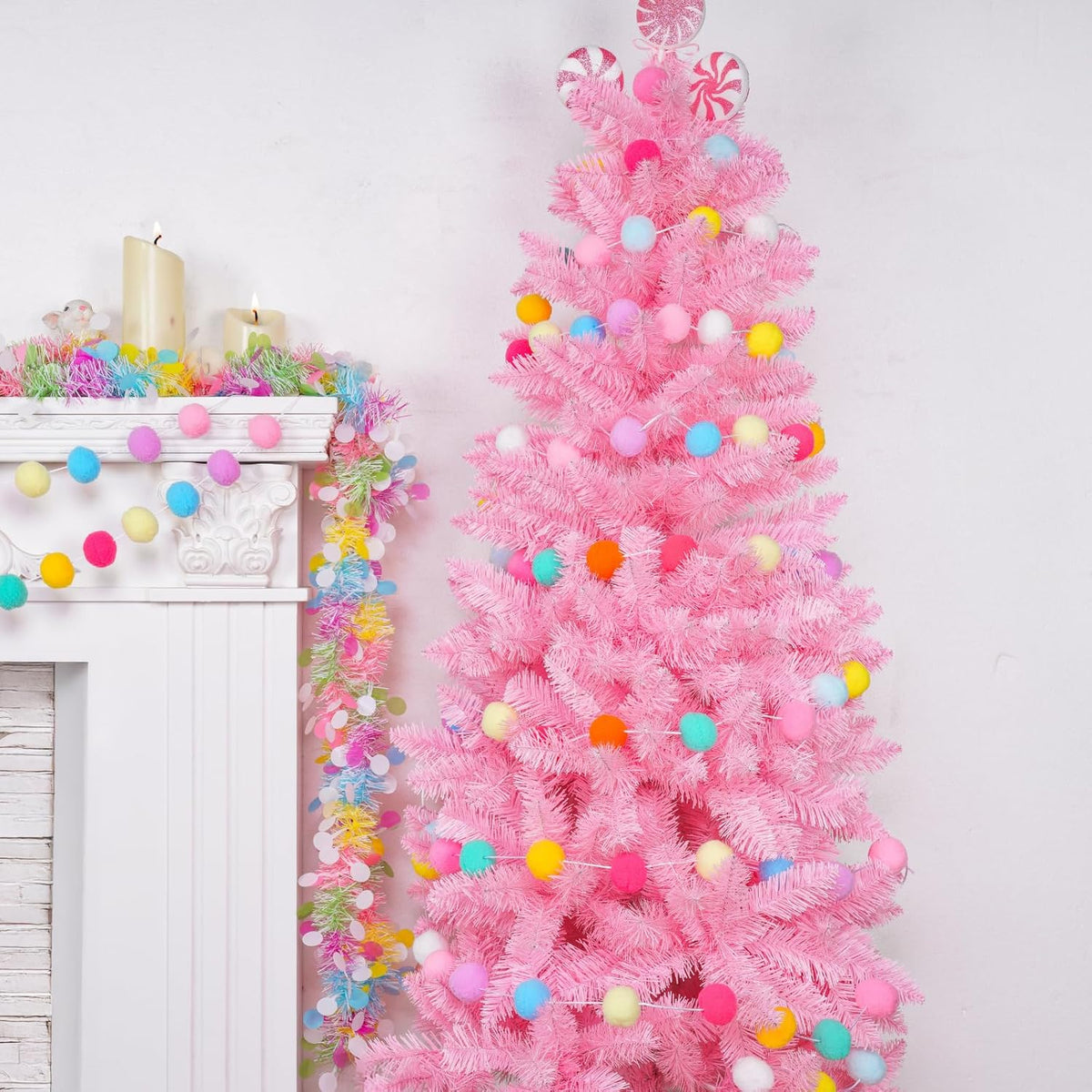 TBD Decor 2pk Pom Pom Garland Easter Decorations 13FT Colorful Large Felt Ball Spring Garland