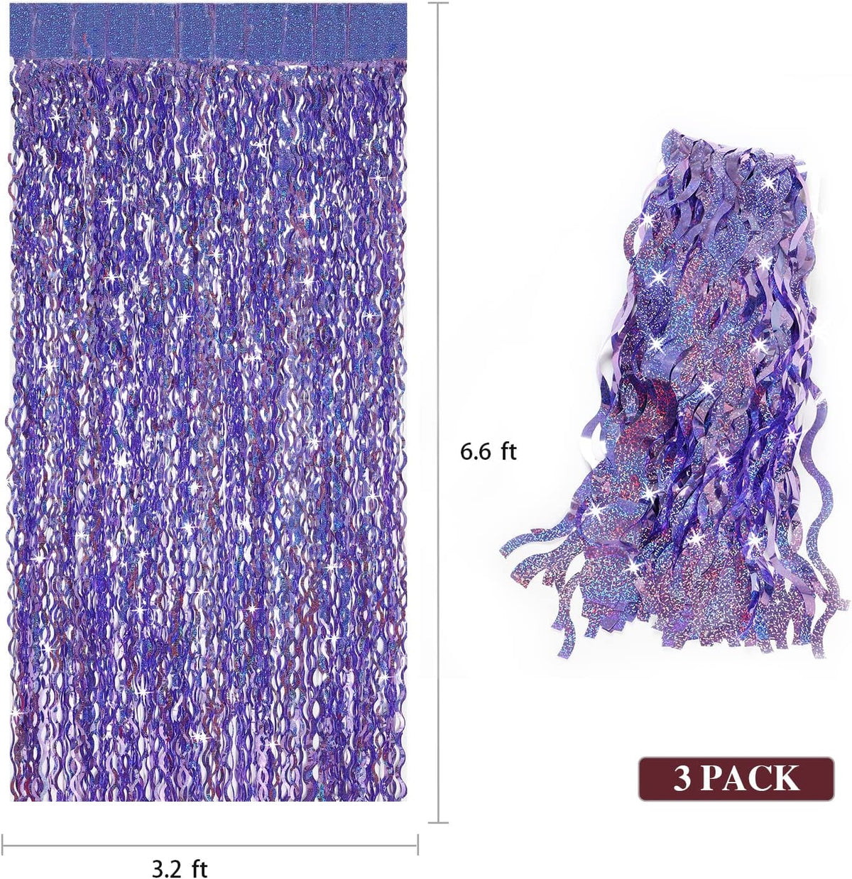 Purple Foil Fringe Curtains Party Decorations - CYLMFC 3 Pack 3.3 ft x 6.6 ft Foil Party Curtain