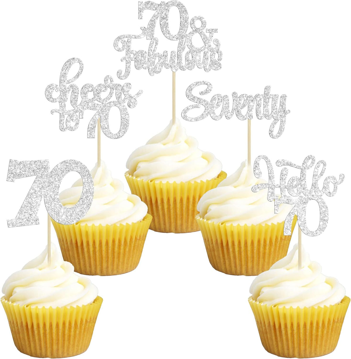 30Pcs Happy 70th Birthday Cupcake Toppers Seventy Cheers to 70 Years Old Birthday Cupcake Picks for