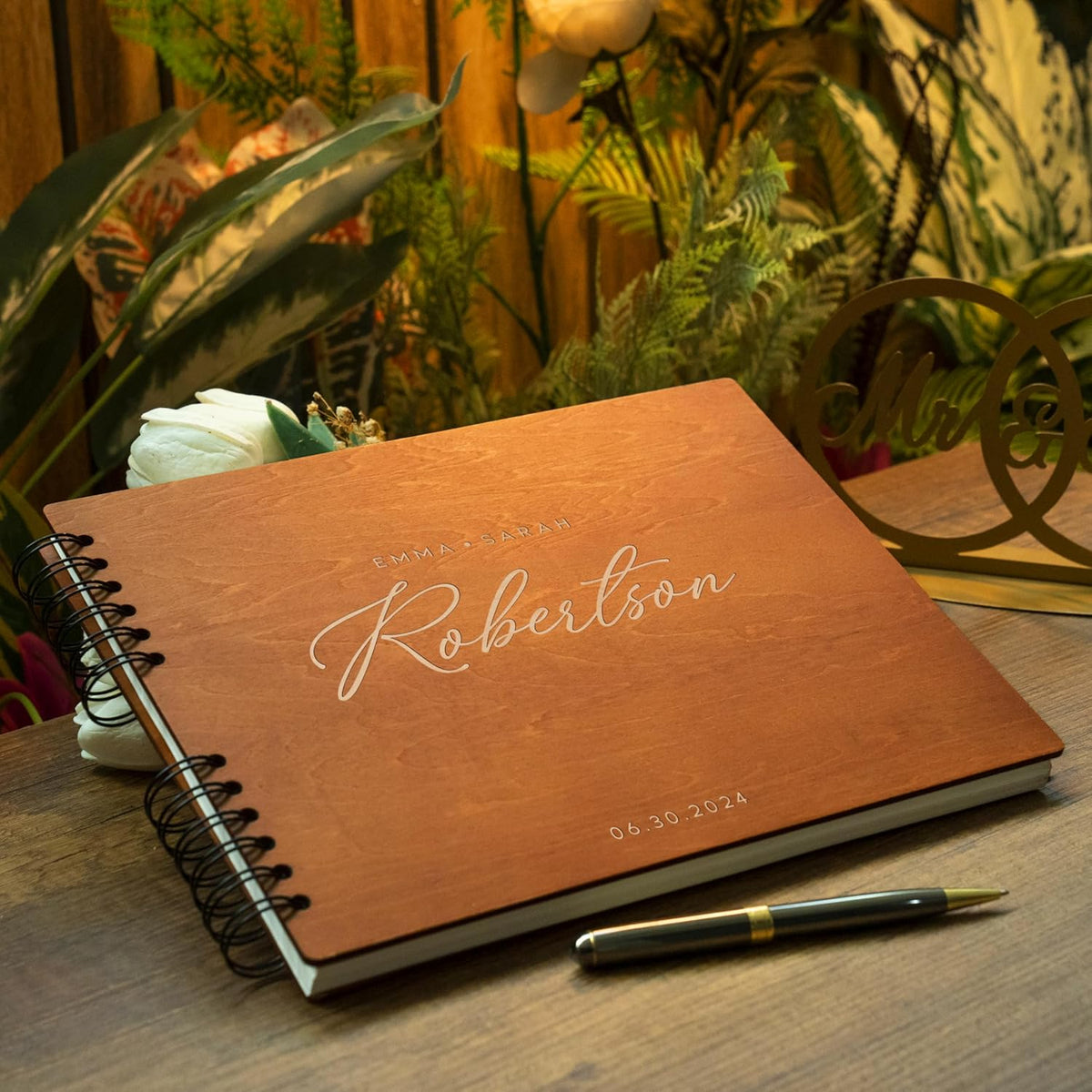 Personalized Wood Wedding Guest Book - 5 Colors/Finishings, 2 Sizes, 12 Designs - Wood Wedding