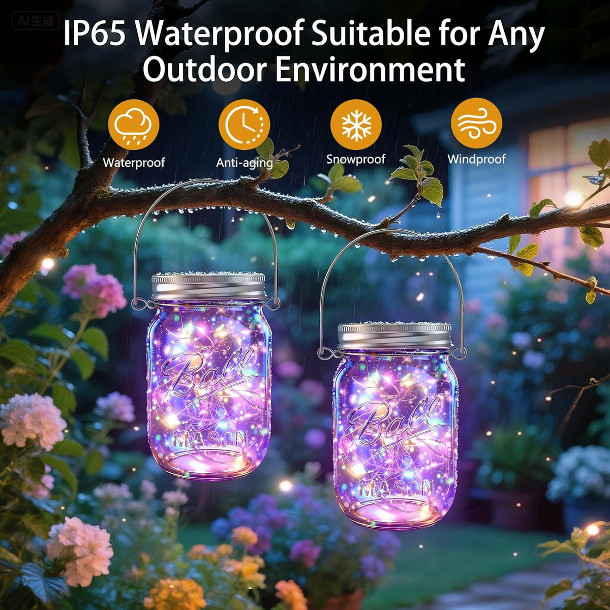 Solar Mason Jar Lights [Upgraded], 12 Pack 30 LED Firefly Fairy String Lights, Waterproof Outdoor