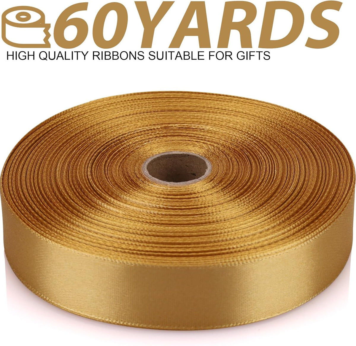 Champagne Gold Ribbon 7/8 Inch 60 Yards Satin Craft Ribbon-Single Face Polyester Ribbon for
