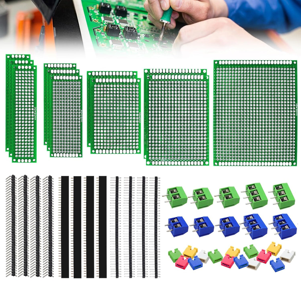 48PCS Double Sided PCB Board Kit for DIY Soldering and Electronic Project Circuit Boards Prototype
